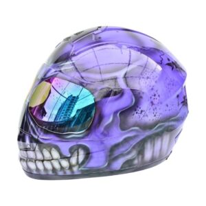 purple skull helmet with teeth custom handmade motorcycle helmet left side