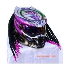 purple ghost predator style custom handmade motorcycle helmet right side