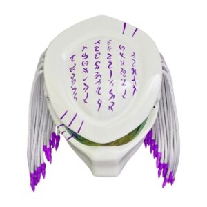 all white with purple tips predator style custom handmade motorcycle helmet top side