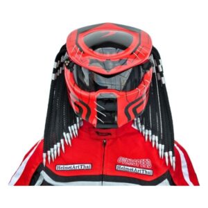 red and white wiht bat custom handmade motorcycle helmet froht side