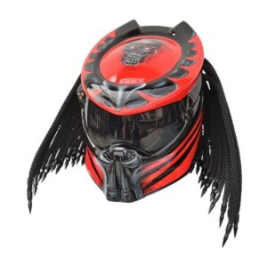 red predator with skull style custom handmade motorcycle helmet left side