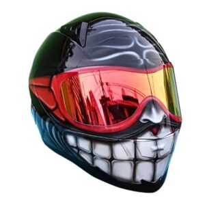 black with red oakley glasses custom handmade motorcycle helmet right