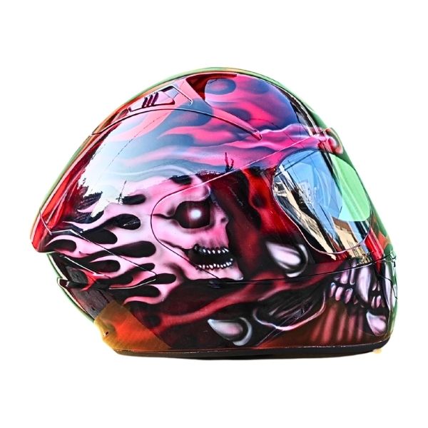 2_Red-super-ghost-handmade-helmet x red ghost skull custom handmade motorcycle helmet beside