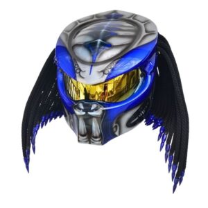 silver blue predator style custom handmde motorcycle helmet left side