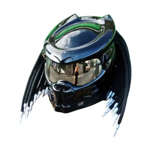 solid black with silver tips and silver glasses predator style custom handmade motorcycle helmet left side