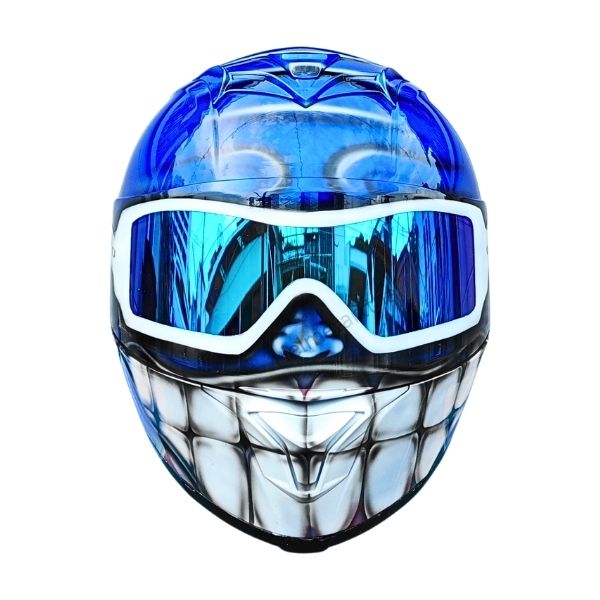 2_Super-navy-handmade-helmet b blue cool smiley with oakley glasses custom handmade motorcycle helmet