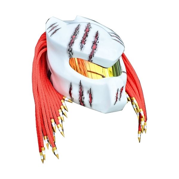 2_White-golden tip-predator-helmet c white with red dredlock predator style custom handmade motorcycle helmet right side