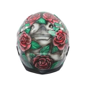 roses sugar skull custom handmade motorcycle helmet back side