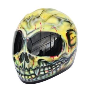 Black and white stripe yellow skull teeth style handmade custom motorcycle helmet lefr side