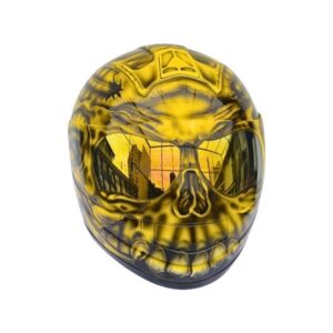 yellow and black skull ghost style custom handmade motocycle helmet