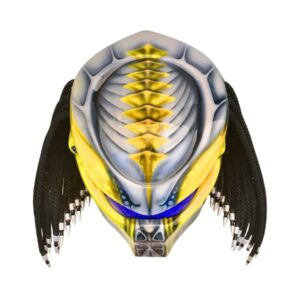yellow and black predator style custom handmade motorcycle helmet top side