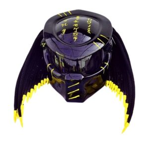 solid black with yellow tips predator style custom handmade motorcycle helmet left side