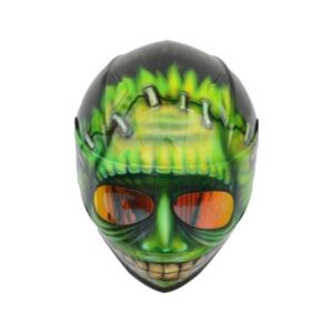 green funny man custom handmade motorcycle helmet top side