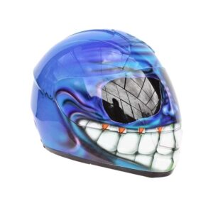 blue cool smiley custom handmade motorcycle helmet right side