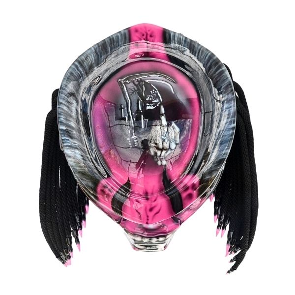3_ Pinky-black-predator-helmet b pinky ghost predator style custom handmade motorcycle helmet top side