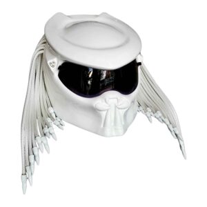 all white predator style custom handmade motorcycle helmet left side