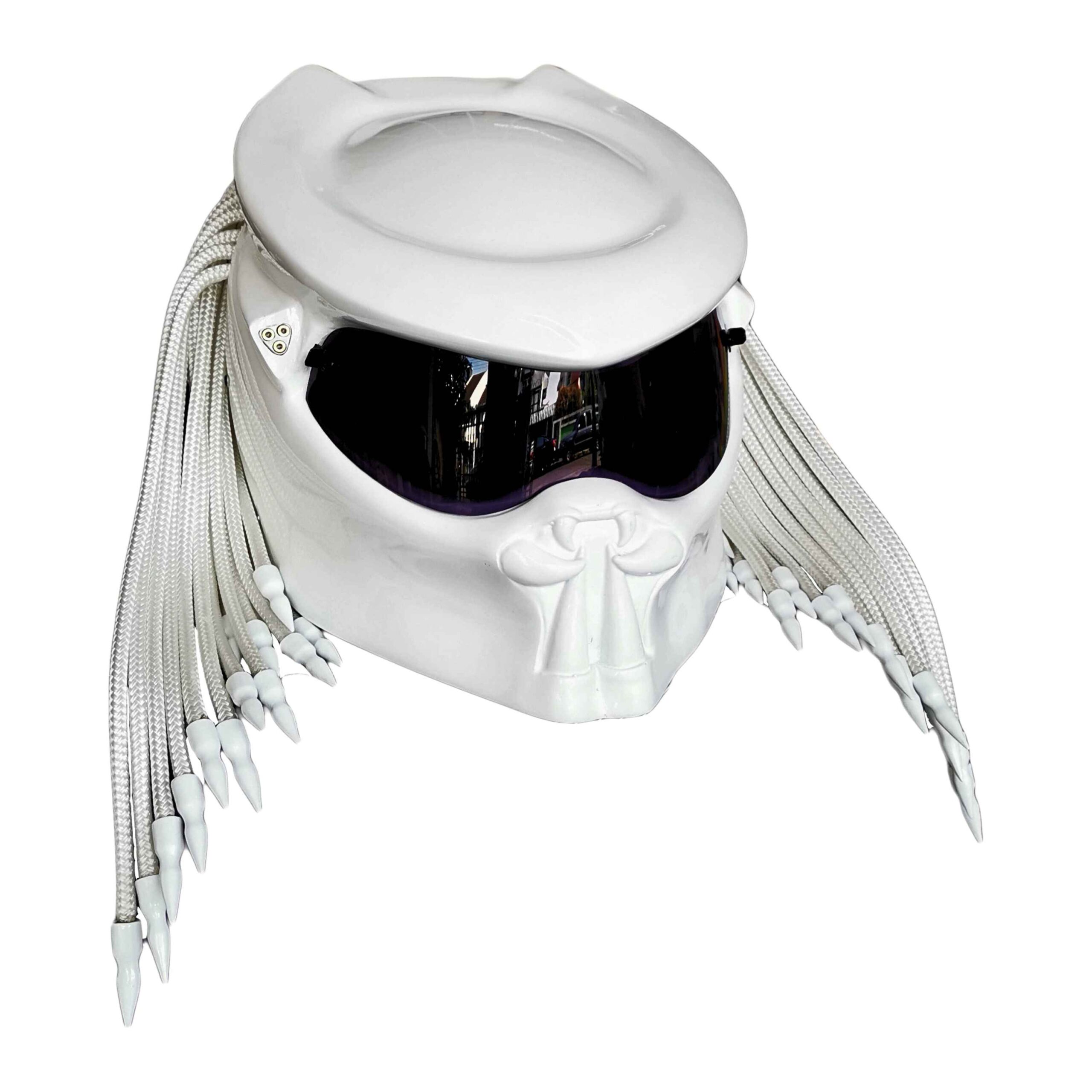 3_All-white-predator-helmet g all white predator style custom handmade motorcycle helmet left side