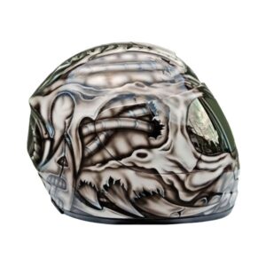 black and white skull style custom handmade motorcycle helmet right side