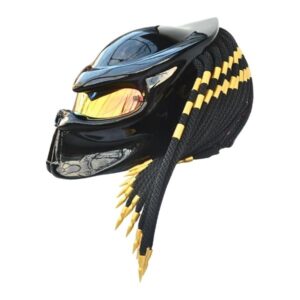 golden ring predator style custom handmade motorcycle helmet left side