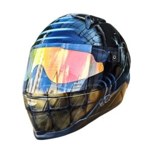 golden teeth cool smiley custom handmade motorcycle helmet left side