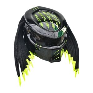 all solid black with light green symbols custom handmade motorcycle helmet right side