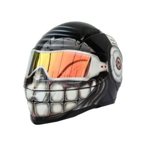 black smiley with golden oakley glasses style custom handmade motorcycle helmet left side