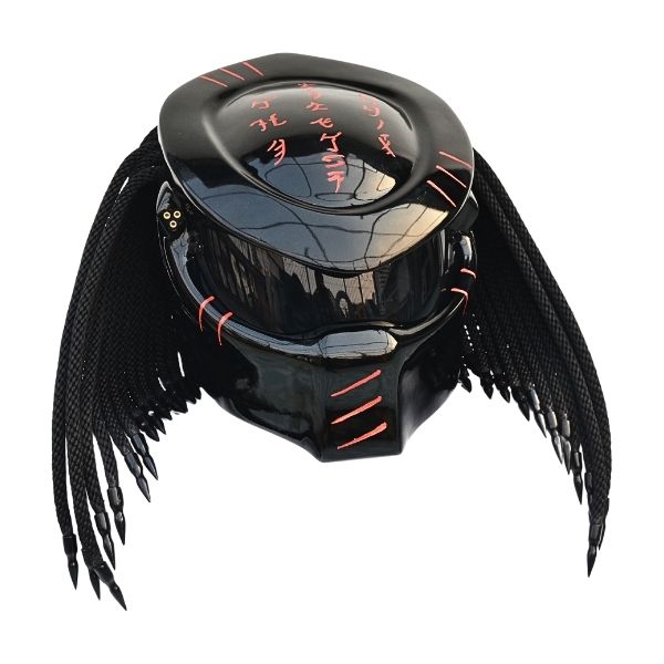 3_Black-red-symbol-predater-helmet b black and red symbols predator helmet style custom handmade motorcycle helmet right side