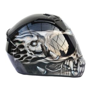 black skull helmet with fang custom handmade motorcycle helmet right side