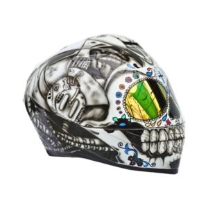 robot sugar skull style custom handmade motorcycle helmet right side