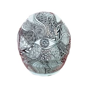 Black and white sugar skull style custom handmade motorcycle helmet top side