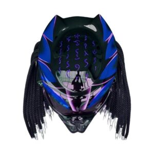 navy blue and black predator style custom handmade motorcycle helmet top side