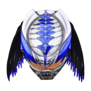 blue and silver predator style custom handmade motorcycle helmet top side