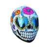 blue flower sugar skull style custom handmade motocycle helmet