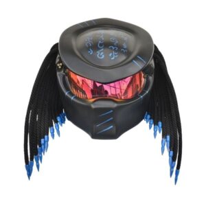 matt black with blue tips predator style custom handmade motorcycle helmet