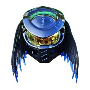 solid black with blue symbols predator style custom handmade motorcycle helmet