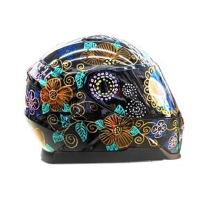 mixed flower sugar skull style custom handmade motorcycle helmet right side