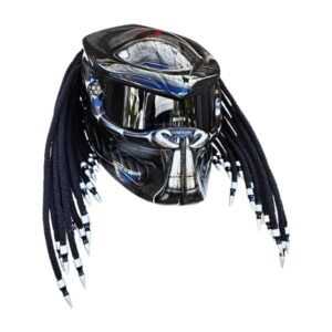 solid black with silver fang predator style custom handmade motorcycle helmet right side