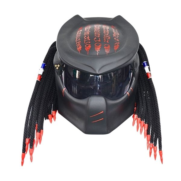 3_Five-stripes-predator-helmet x matt black with france flag predator style custom handmade motorcycle helmet