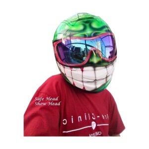 green ninja with oakley glasses smiley style handmade custom motorcycle helmet right side