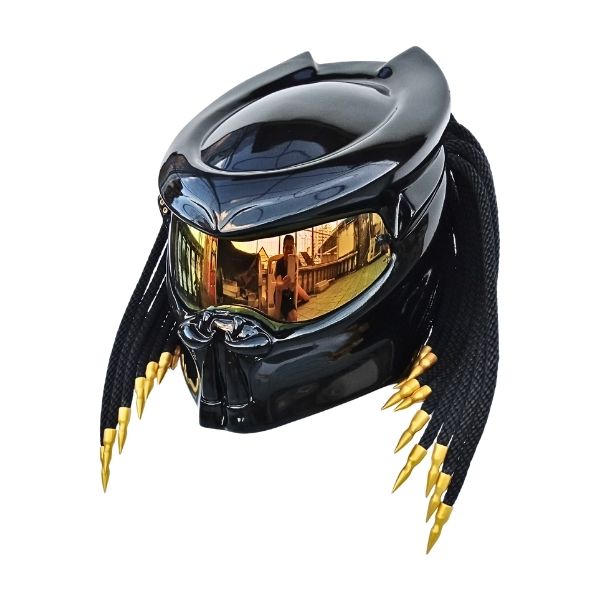 3_Gold-black-predator-helmet d golden tips custom handmade motorcycle helmet left side