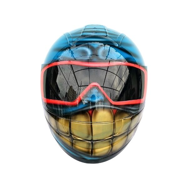blue smiley with oakley glasses style custom handmade motorcycle helmet