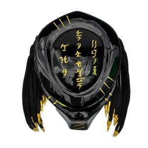 solid black with golden eye predator style custom handmade motorcycle helmet top side
