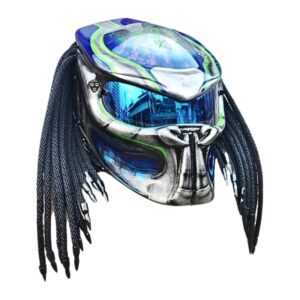 blue with silver predator style custom handmade motorcycle helmet right side