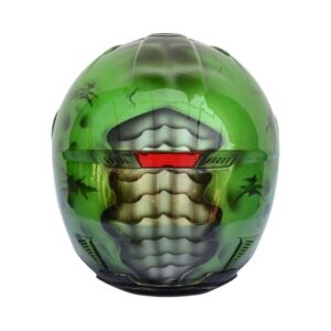 green ninja skull style custom handmade motorcycle helmet back side