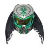 silver helmet with green predator style custom handmade motorcycle helmet