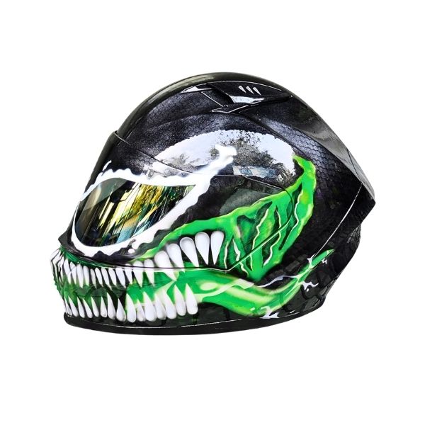 3_Green-venom-helmet a green and black venom custom handmade motorcycle helmet left side