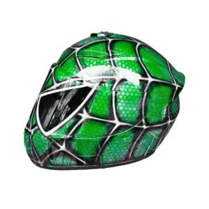 green spiderman style custom handmade motorcycle helmet left side