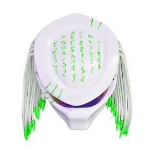 all white with green tips predator style custom handmade motorcycle helmet top side