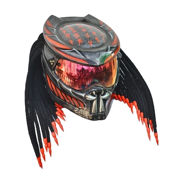 3_Grey-orange-predator-helmet i grey with orange predator style custom handmade motorcycle helmet left side