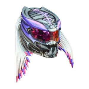 pinky and silver predator style custom handmade motorcycle helmet right side
